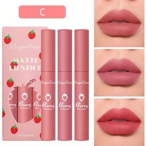 3pc. Strawberry Matte Lip Kit 💋